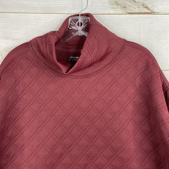 Eddie Bauer Sweater Women L Ascents Burgundy Quilted Pullover Mock Neck Top - Picture 2 of 9